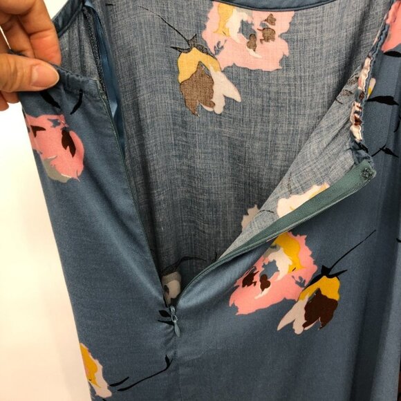 Urban Outfitters Blue Floral Layla Straight-Neck Tie-Back Midi Dress M - Picture 9 of 16